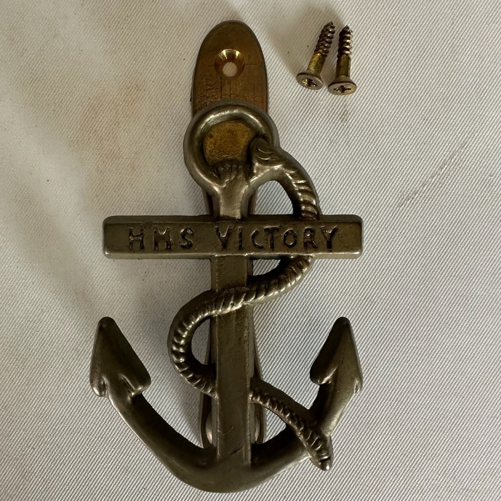 Vintage Solid Brass HMS Victory Fouled Anchor Door Knocker Nautical Home Decor